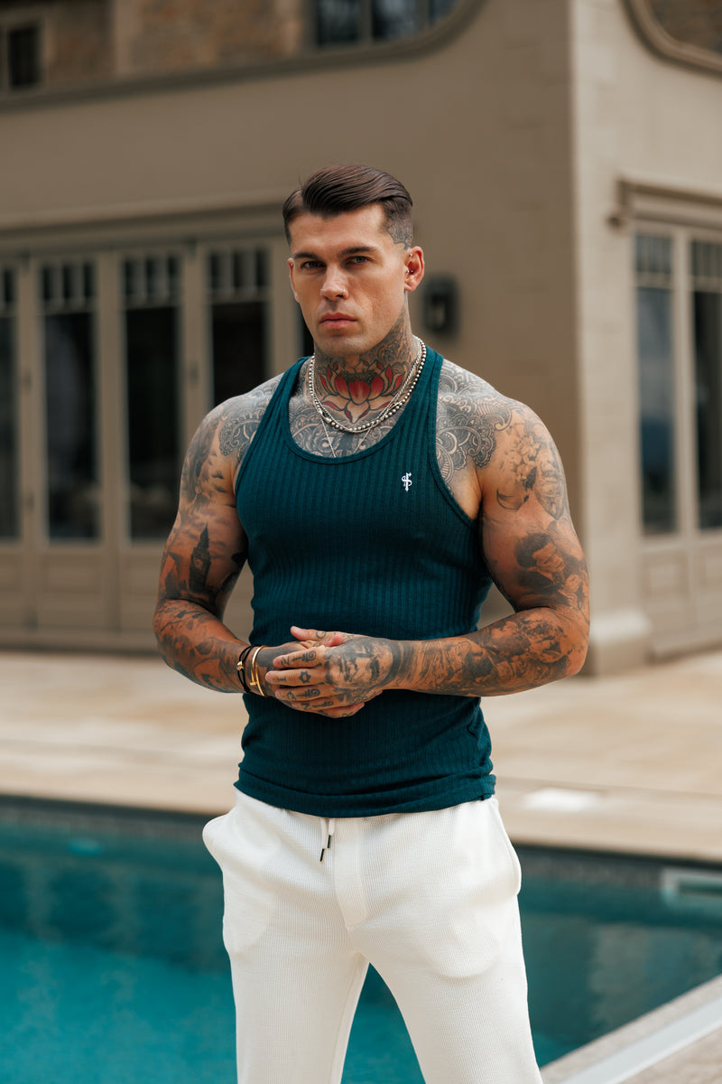 Father Sons Classic Forest Green / White Ribbed Knit Super Slim Vest - FSH1327