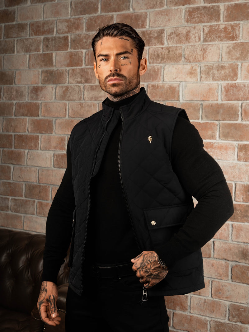 FS Schwarze wattierte Weste mit Vordertaschen - FSN209