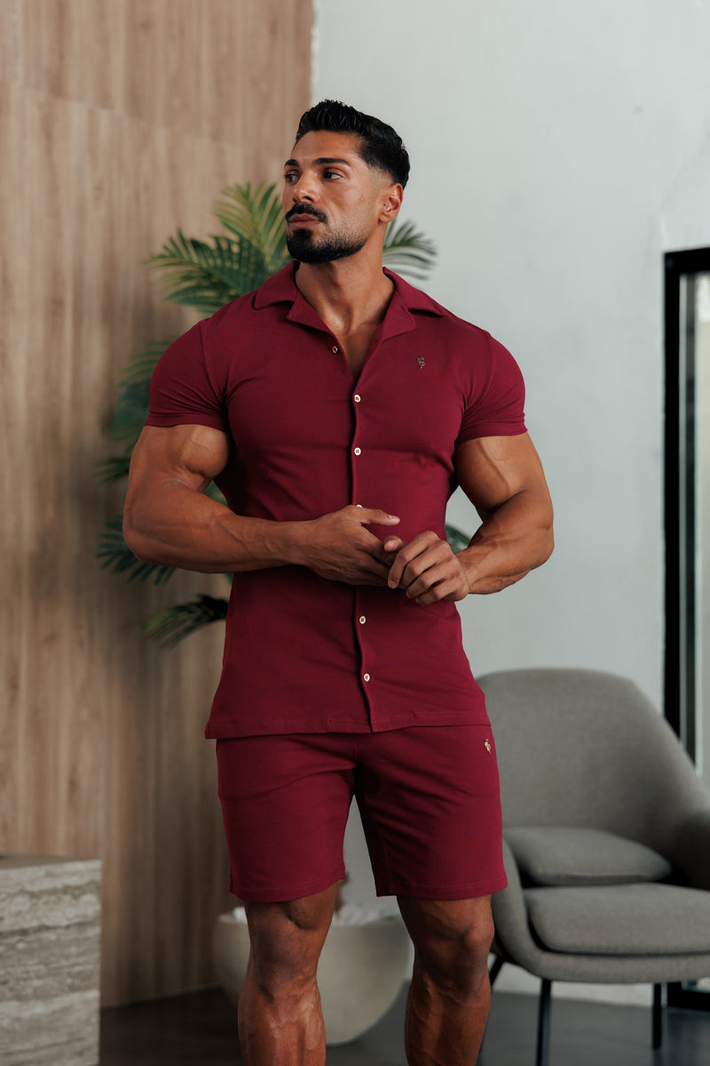 Father Sons Stretch Wine / Gold Pique Revere Shirt Short Sleeve - FSH1388