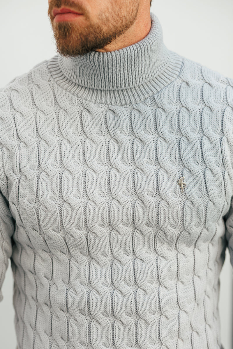 Vater-Söhne-Rollkragenpullover in Link Weave Knit Cop Grey – FSJ104 (VORBESTELLUNG 12. NOVEMBER)