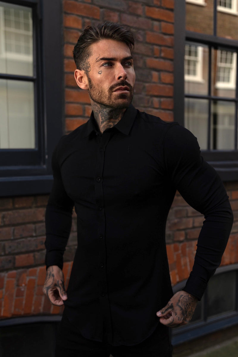 Tailliertes schwarzes Langarmtrikot „Vater und Sohn“ – FSD004