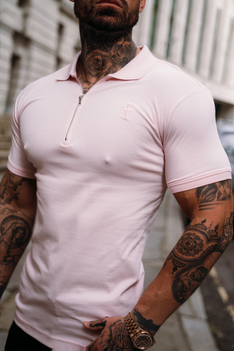 Father Sons klassisches Poloshirt mit Reißverschluss in Rosa und Silber – FSH854