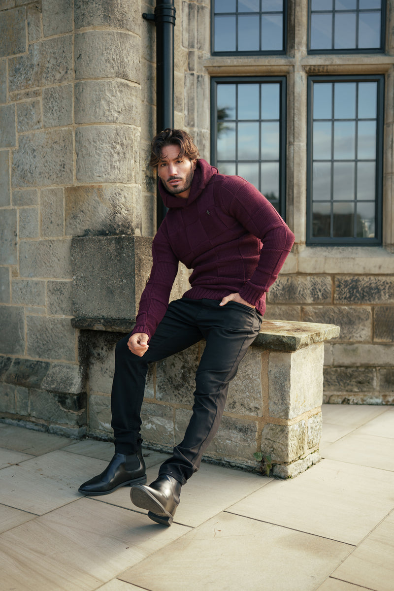 Father Sons Wine Checkerboard Knitted Hoodie - FSJ139 (PRE ORDER 11TH DECEMBER)