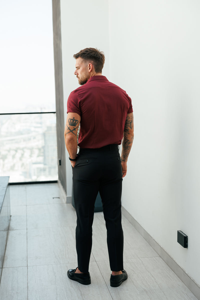 Father Sons Classic Stretch Oxford Short Sleeve Oxblood / Burgundy with Button Down Collar - FS1213