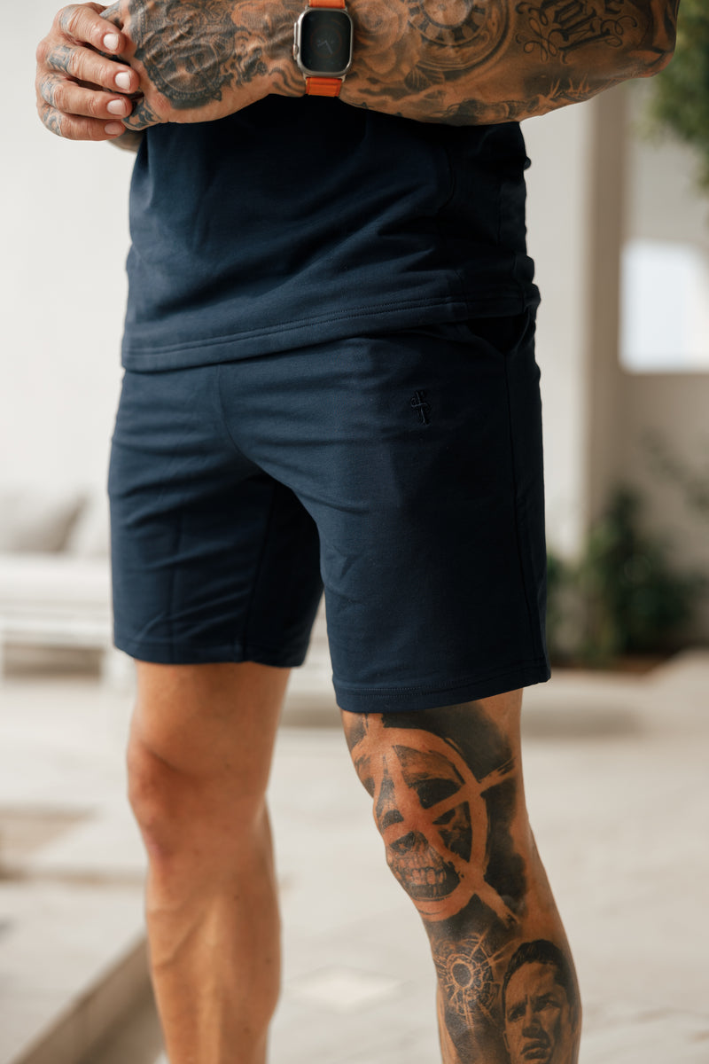 Marineblaue elastische Shorts von Father Sons – FSH902