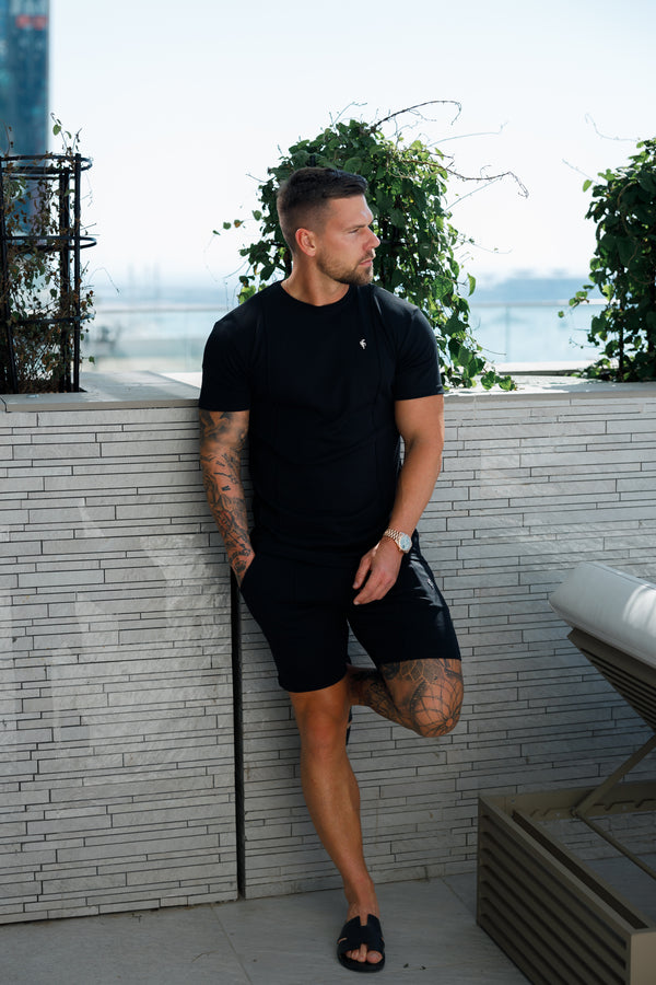 Vater Söhne Schwarz/Silber Elastische Shorts mit Kordelzug und Biesen - FSH1052