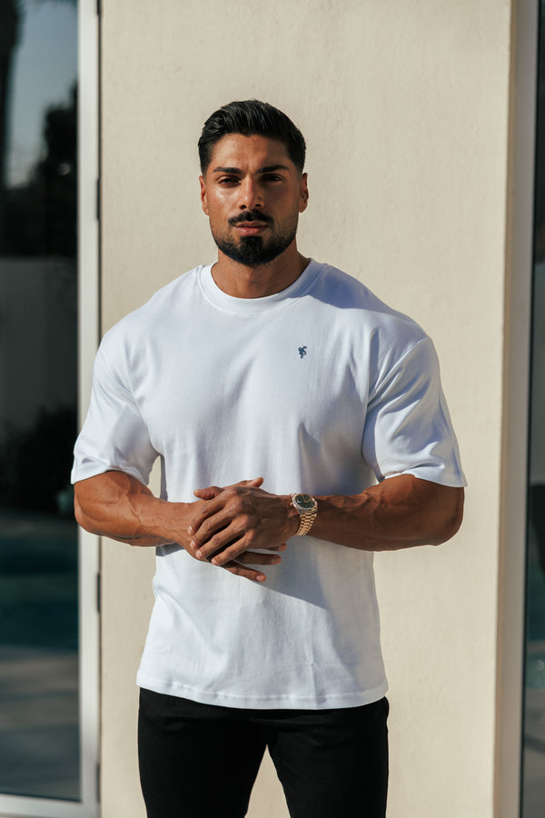 Klassisches Oversize-T-Shirt mit Rundhalsausschnitt für Vater und Sohn, Weiß/Silber – FSH1423