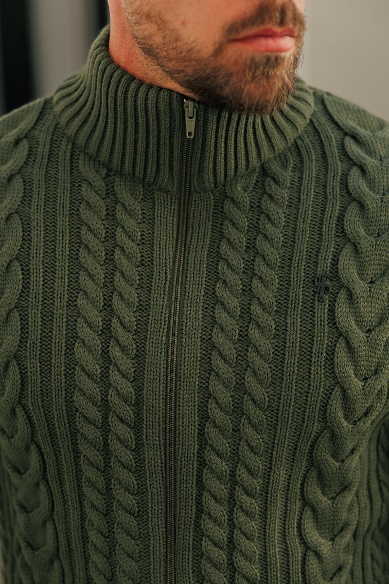 Father Sons Funnel Neck Full Zip Cardigan Olive -  FSJ151 (PRE ORDER 21ST DECEMBER)