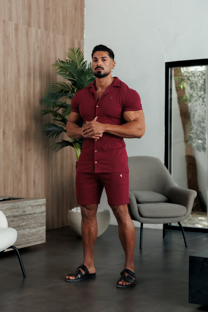 Father Sons Stretch Wine / Gold Pique Revere Shirt Short Sleeve - FSH1388