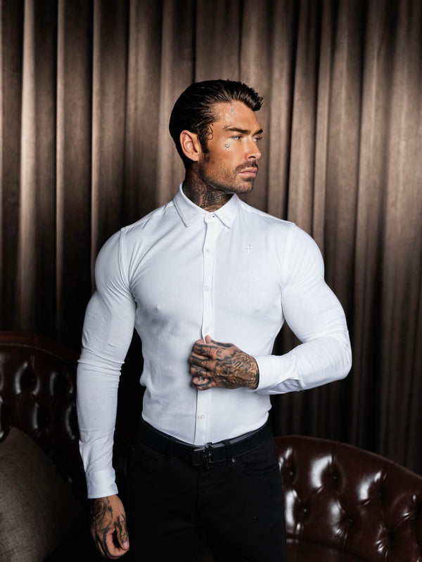 Tailliertes weißes Langarmtrikot „Vater und Sohn“ – FSD001