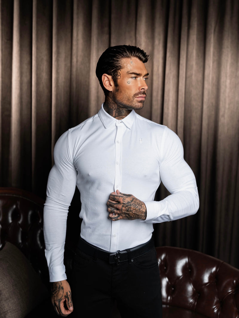 Tailliertes weißes Langarmtrikot „Vater und Sohn“ – FSD001