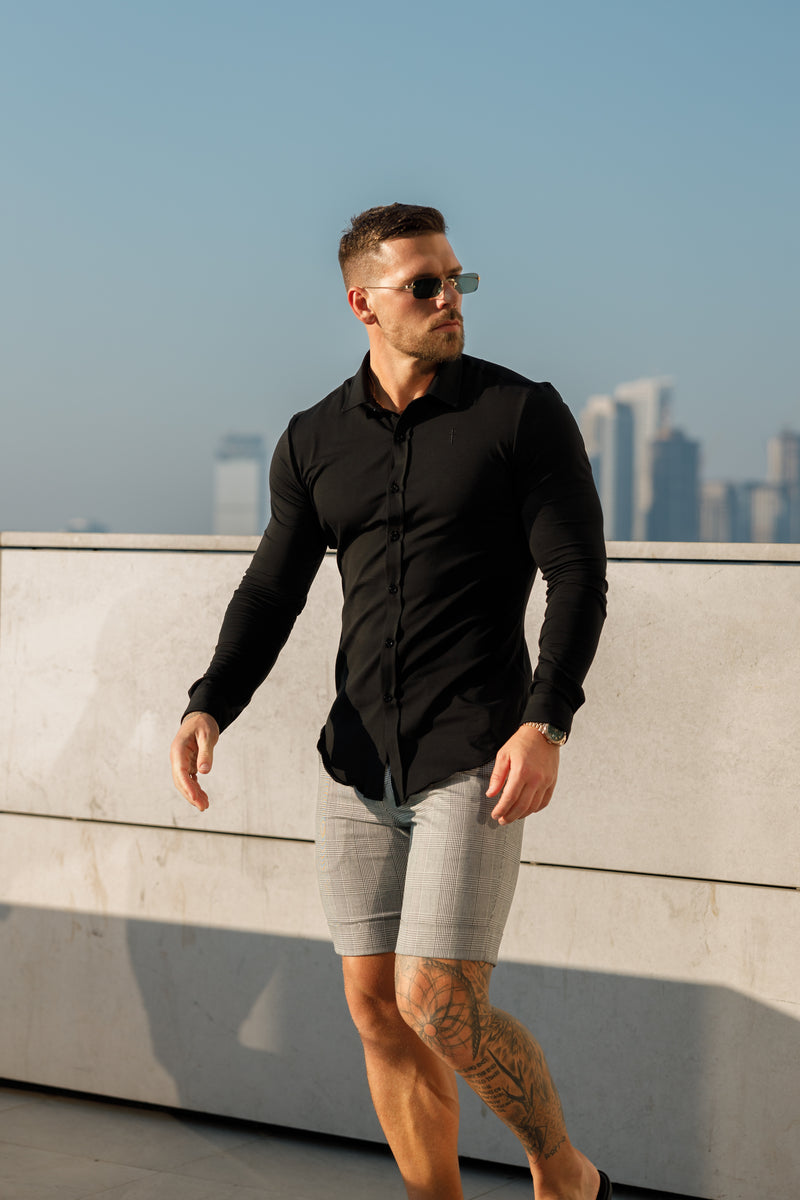 Tailliertes schwarzes Langarmtrikot „Vater und Sohn“ – FSD004