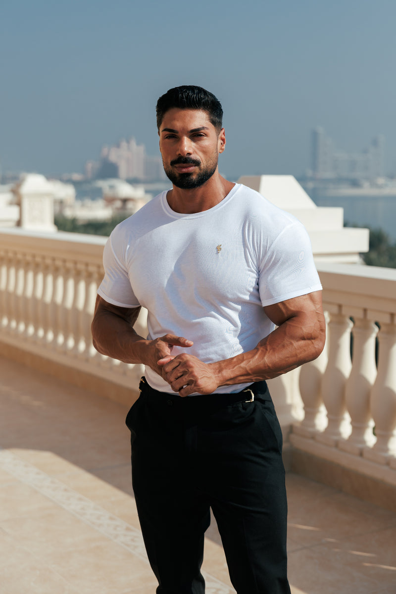 Vater-Söhne-Klassiker, weiße Bambus-Crew mit goldenem Metall-Emblem, Aufkleber FSH1381