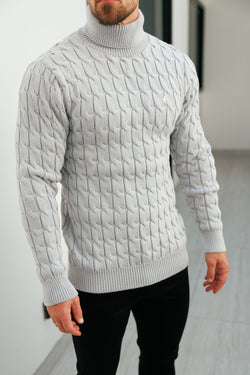 Vater-Söhne-Rollkragenpullover in Link Weave Knit Cop Grey – FSJ104 (VORBESTELLUNG 12. NOVEMBER)