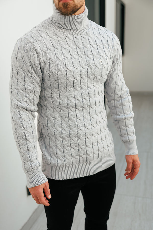 Vater-Söhne-Rollkragenpullover in Link Weave Knit Cop Grey – FSJ104 (VORBESTELLUNG 12. NOVEMBER)