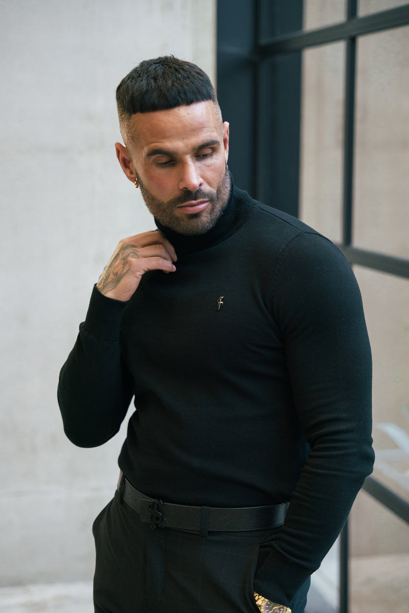 Father Sons klassischer weißer Rollkragenpullover aus Merinowolle mit FS-Stickerei – FSN018