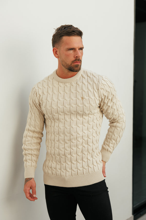 Father Sons Link Weave Knit Beige Crew Neck Jumper - FSJ127 (PRE ORDER 25TH NOVEMBER)