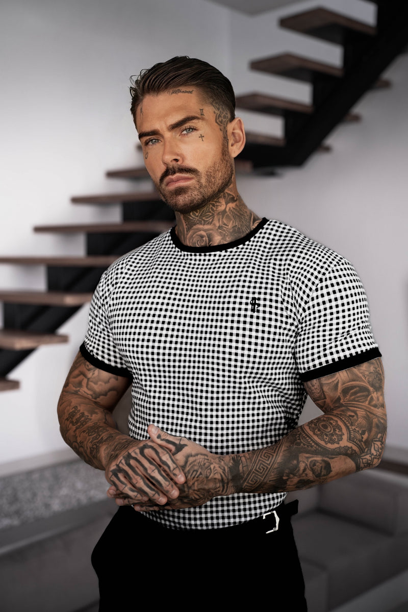 Father Sons Printed Black / White Check Fitted T Shirt - FSH1238