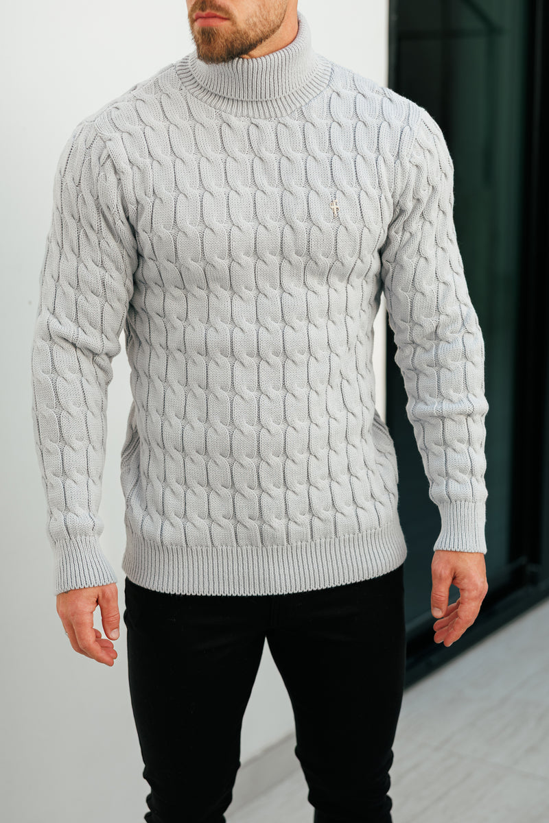 Vater-Söhne-Rollkragenpullover in Link Weave Knit Cop Grey – FSJ104 (VORBESTELLUNG 12. NOVEMBER)