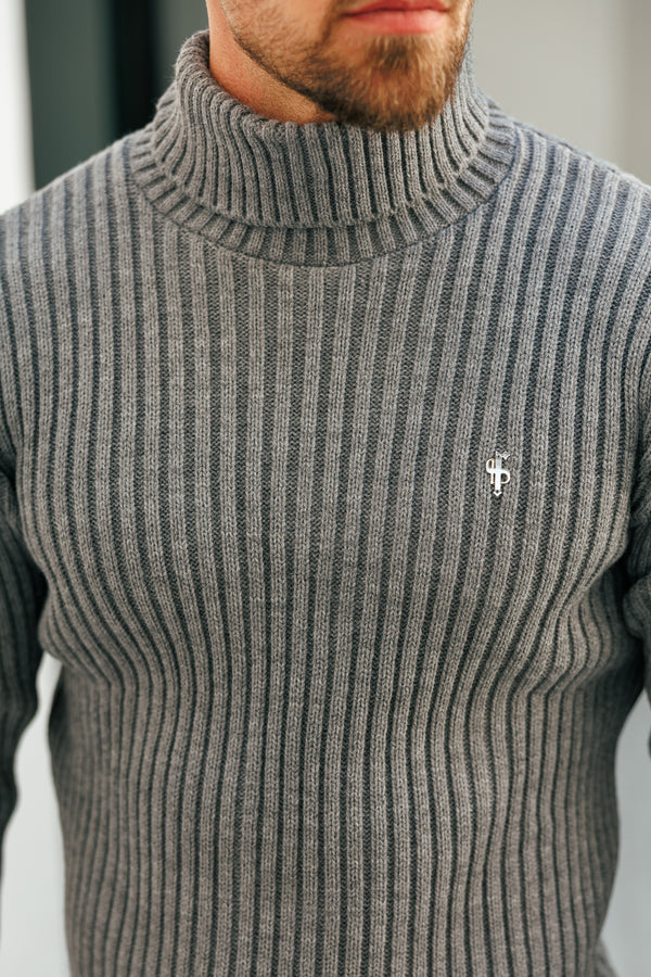 Gerippter Rollkragenpullover in Anthrazit für Vater und Sohn – FSJ117 (VORBESTELLUNG 12. NOVEMBER)