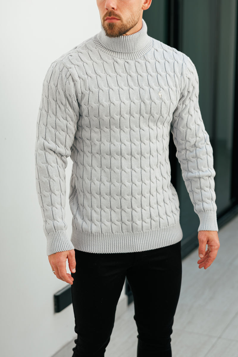 Vater-Söhne-Rollkragenpullover in Link Weave Knit Cop Grey – FSJ104 (VORBESTELLUNG 12. NOVEMBER)