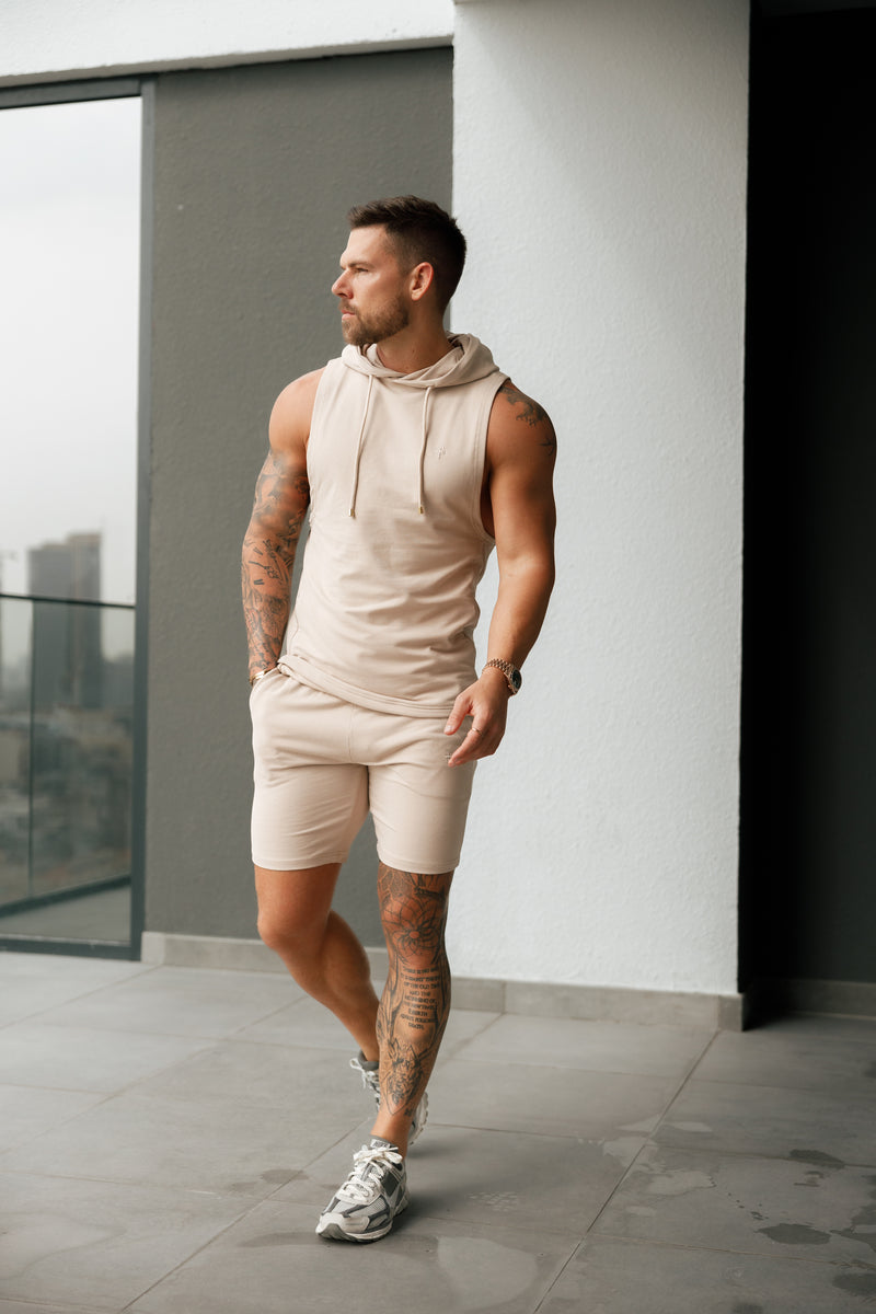 Father Sons Sleeveless Beige Gym Hoodie - FSH896