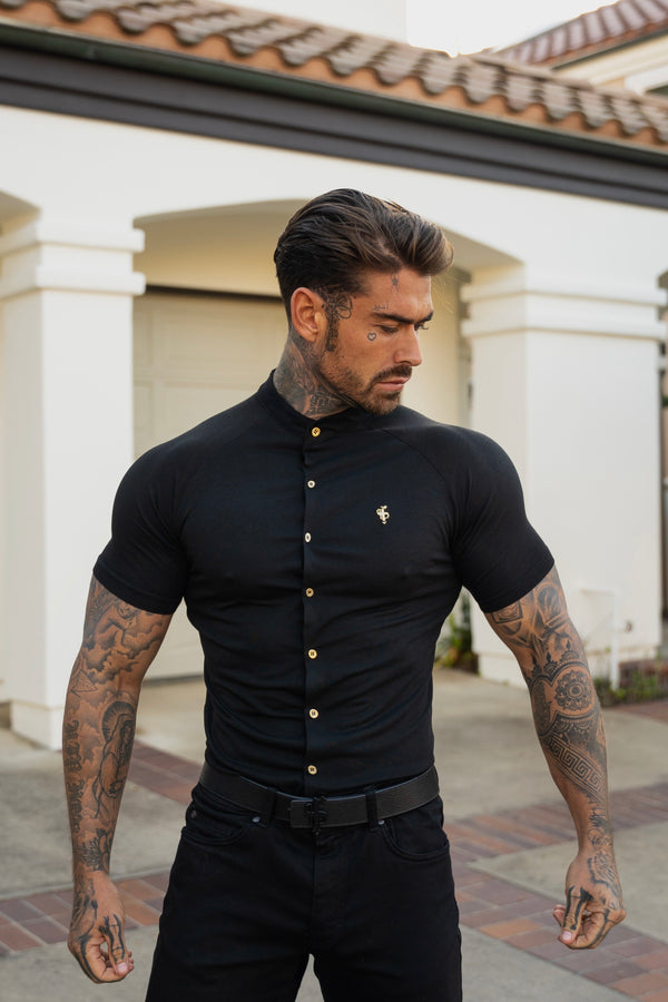 FatherSons schmales Bambus-Grandad-Halsband, Schwarz – FSH1133