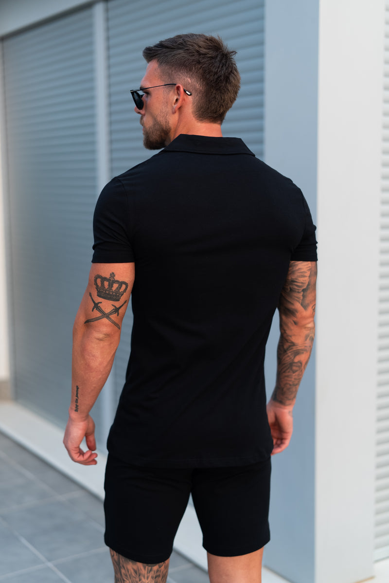 Father Sons Stretch Black / Silver Pique Revere Shirt Short Sleeve - FSH1355 (PRE ORDER 10TH AUGUST)