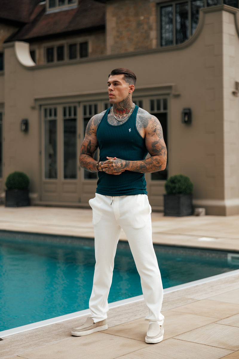 Father Sons Classic Forest Green / White Ribbed Knit Super Slim Vest - FSH1327