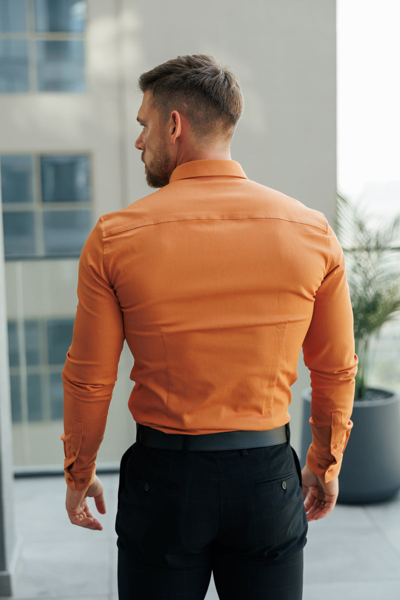 Father Sons Super Slim Stretch Orange Denim Langarm mit Button-Down-Kragen - FS1136