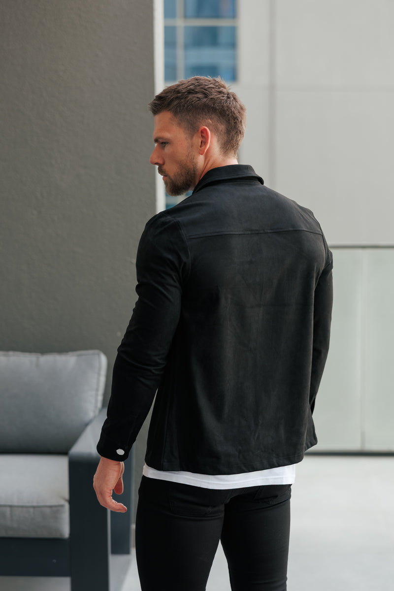 FS Wildleder-Haptik-Knopfjacke Schwarz - FSN218