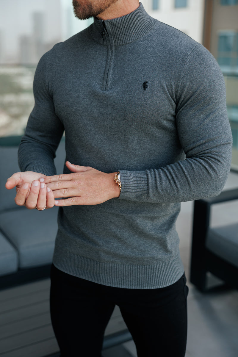 FS Charcoal Trichter Hals gestrickt Pullover mit FS Branding - FSN192