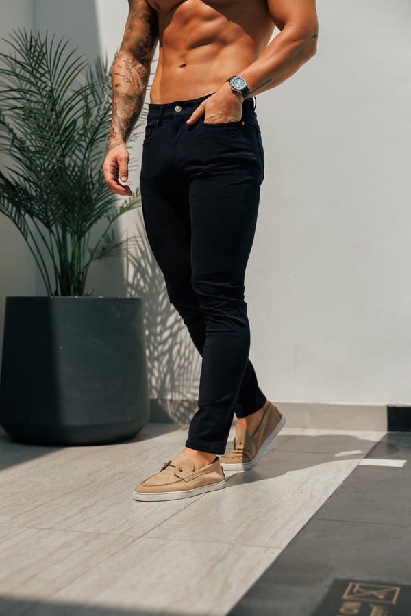 Vater-Sohn-Jeans, ultra-elastisch, Marineblau, entspannt – FSJEAN015