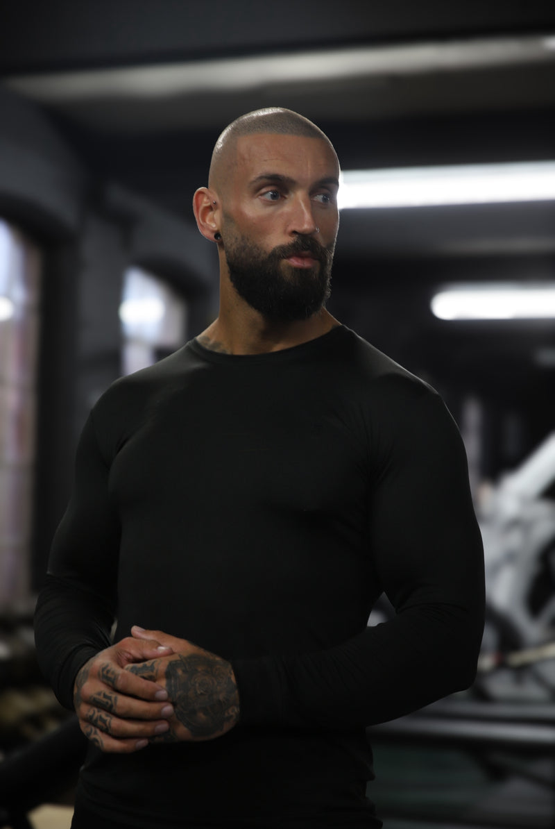 Father Sons Long Sleeve Black Tonal Gym Crew Top - FSH884