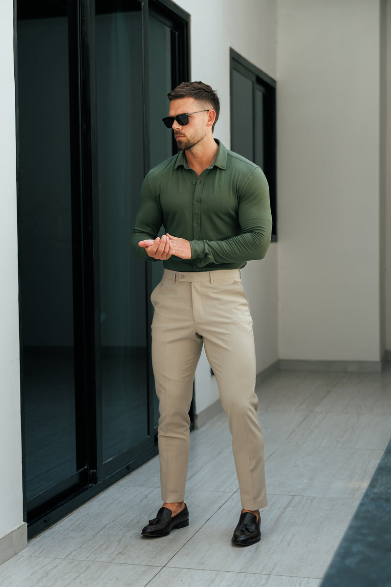 Tailliertes Khaki-Langarmtrikot für Vater und Sohn – FSD003