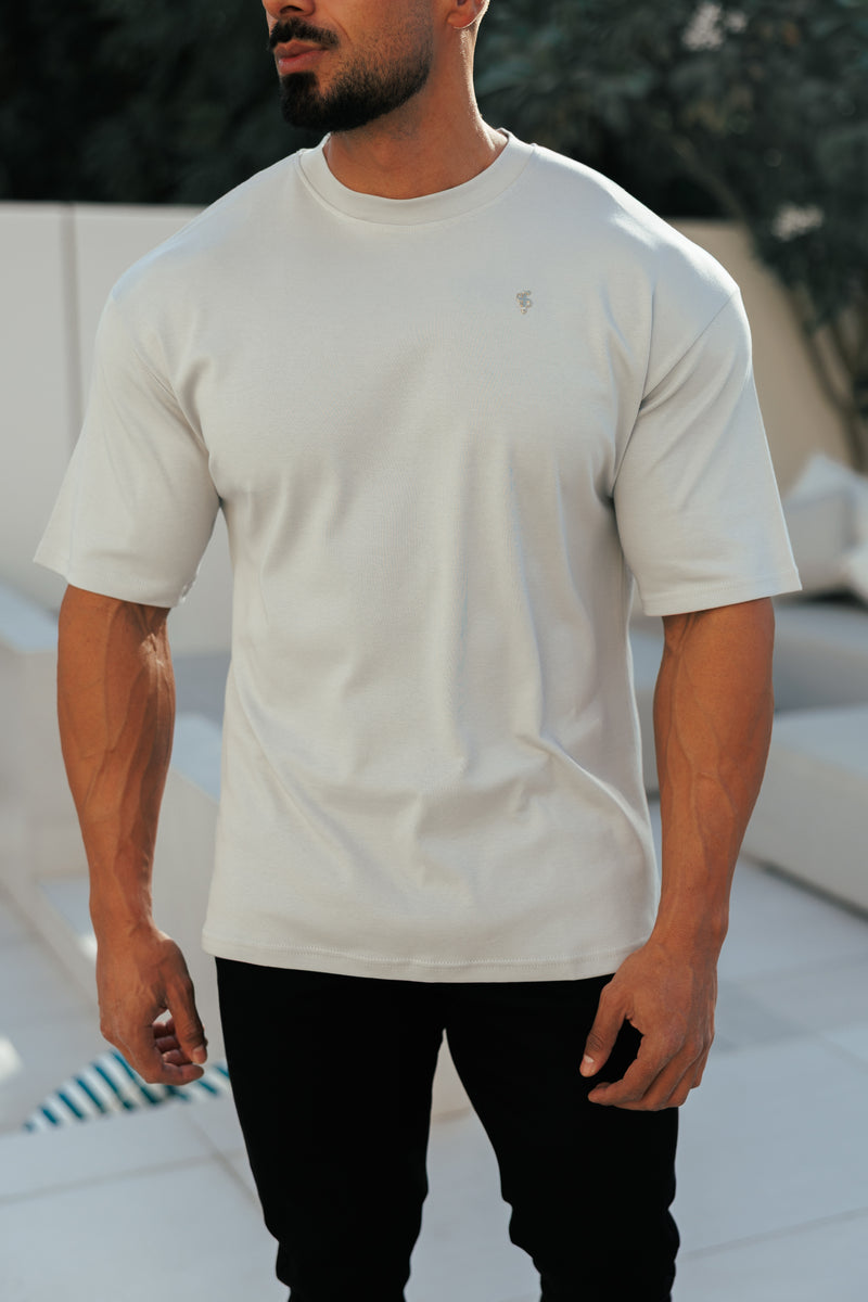 Klassisches hellgraues/silbernes Oversize-T-Shirt mit Rundhalsausschnitt für Väter und Söhne – FSH1421