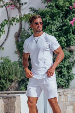 Weißes Rundhals-T-Shirt mit Biesendetail für Vater und Sohn – FSH1047