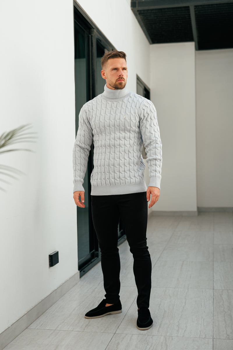Vater-Söhne-Rollkragenpullover in Link Weave Knit Cop Grey – FSJ104 (VORBESTELLUNG 12. NOVEMBER)