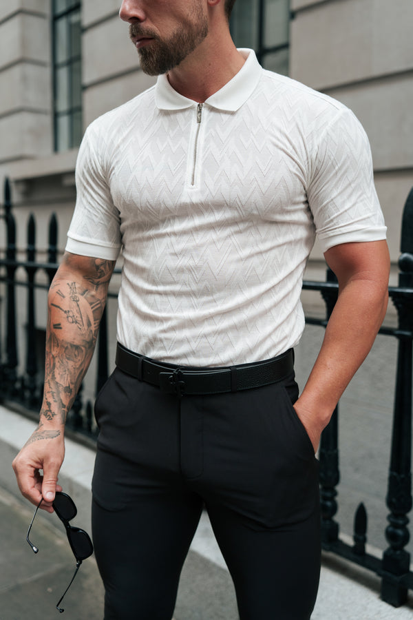 Father Sons Classic Jacquard White Chevron Zipped Polo - FSR020