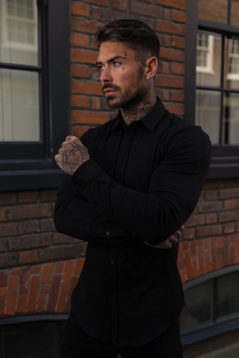 Tailliertes schwarzes Langarmtrikot „Vater und Sohn“ – FSD004