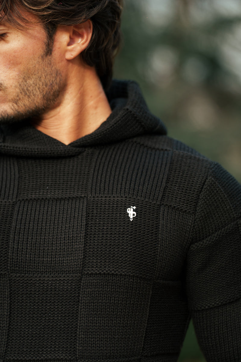 Father Sons Black Checkerboard Knitted Hoodie - FSJ135 (PRE ORDER 11TH DECEMBER)