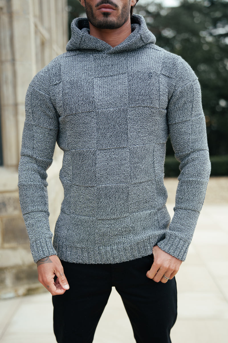 Vater-Söhne-Strickhoodie, schwarz/weiß, zweifarbig kariert - FSJ134 (VORBESTELLUNG 11. DEZEMBER)