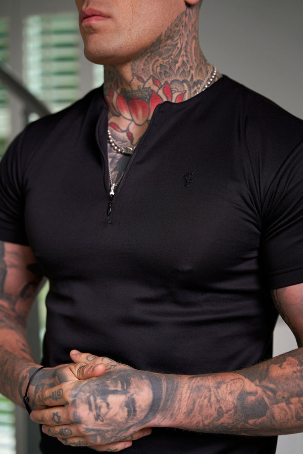 Father Sons Scuba Black Crew T-Shirt mit Reißverschlussdetail, kurzärmlig – FSH1031