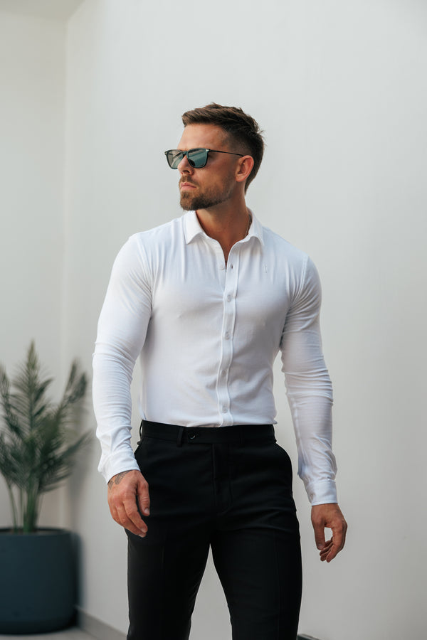 Tailliertes weißes Langarmtrikot „Vater und Sohn“ – FSD001