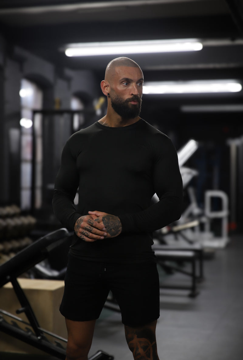 Father Sons Long Sleeve Black Tonal Gym Crew Top - FSH884