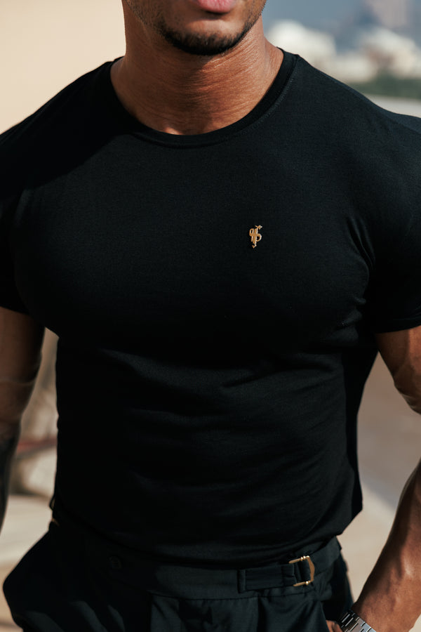 Vater-Söhne-Klassiker, schwarze Bambus-Crew mit goldenem Metall-Emblem, Aufkleber FSH1382