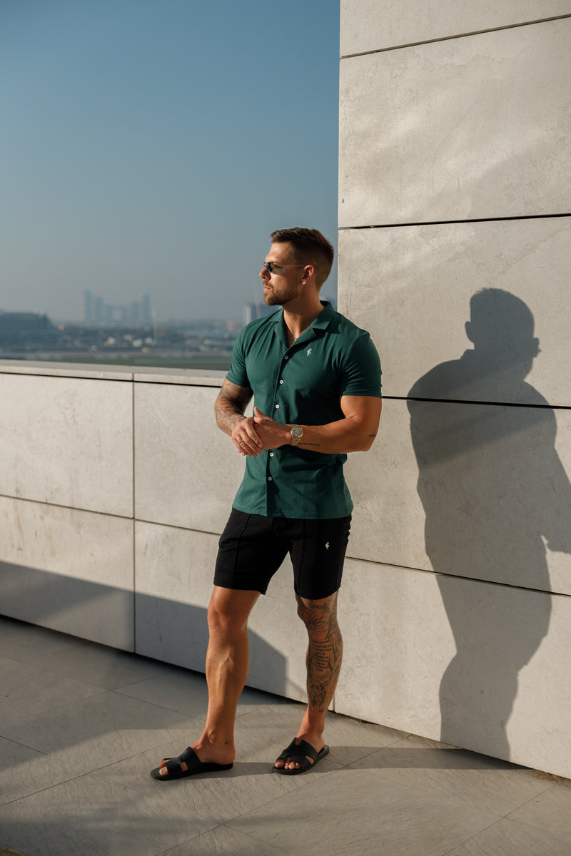 Father Sons Stretch Green Pique Revere Shirt Short Sleeve - FSH1076  (PRE ORDER 11TH JUNE)