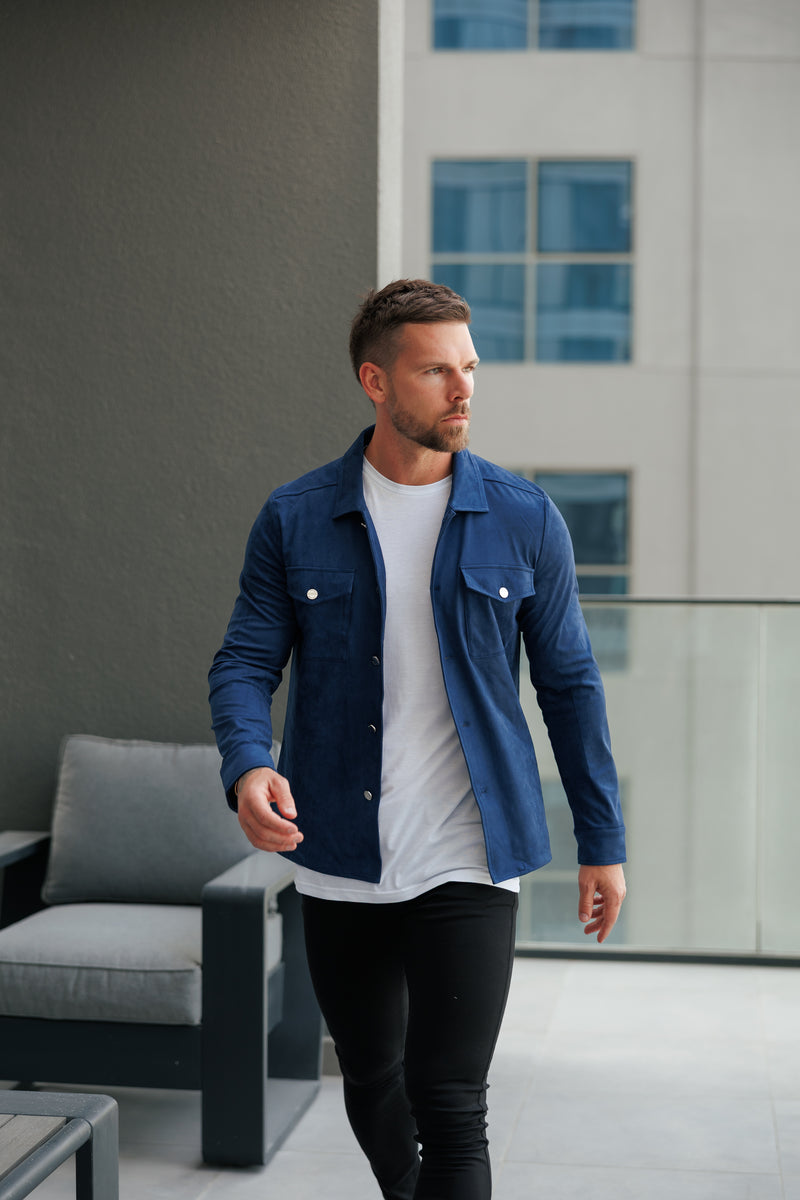 FS Wildleder-Haptik-Knopfjacke Marineblau / Silber - FSN221
