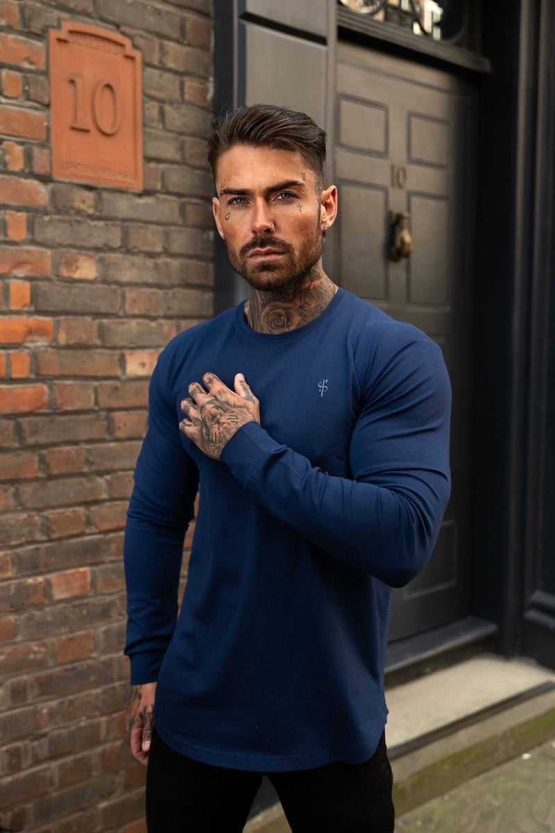 Father Sons Classic Navy Tonal Curved Hem Long Sleeve Crew T Shirt - FSH997