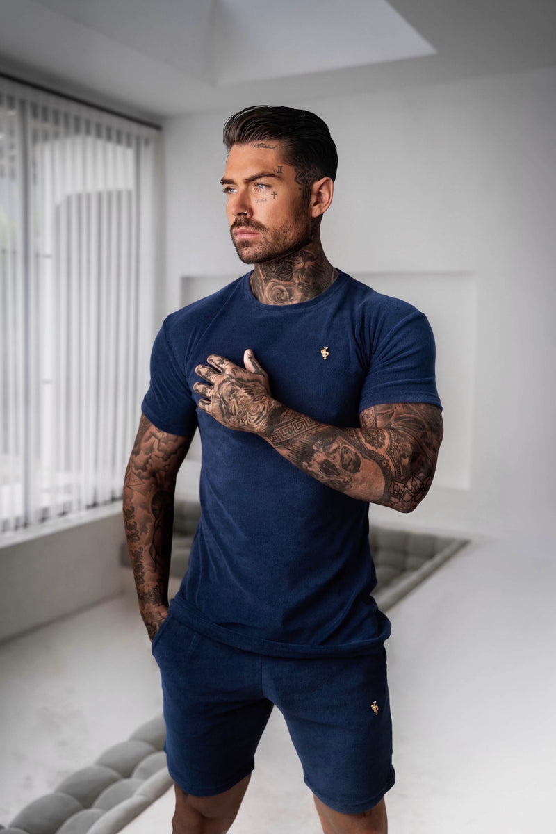 Neues Frottee-T-Shirt in französischer Marineblau von Vater und Sohn – FSH655 (VORBESTELLUNG 21. AUGUST)